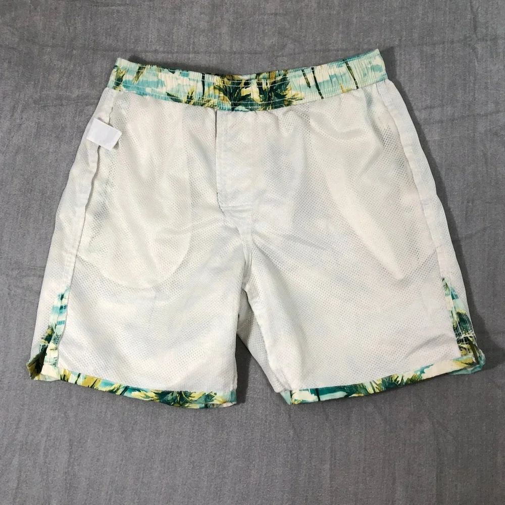 Old Navy Swim Trunks Mens Medium Green Palm Tree Tropical Board Shorts Beachwear